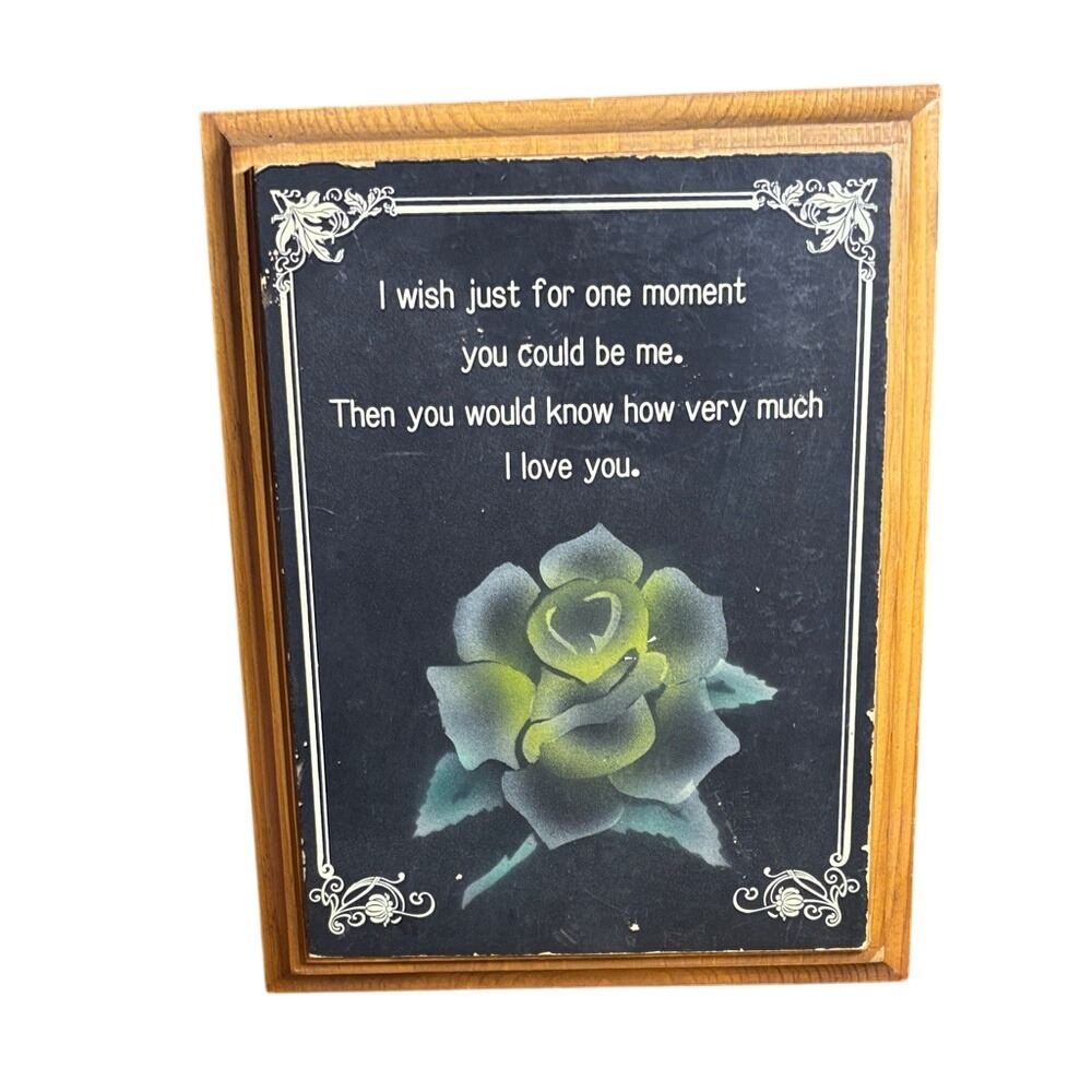 Vintage Meridiar Wood Classic Handpainted‎ Wooden Rose Love Plaque MCM Art 9"